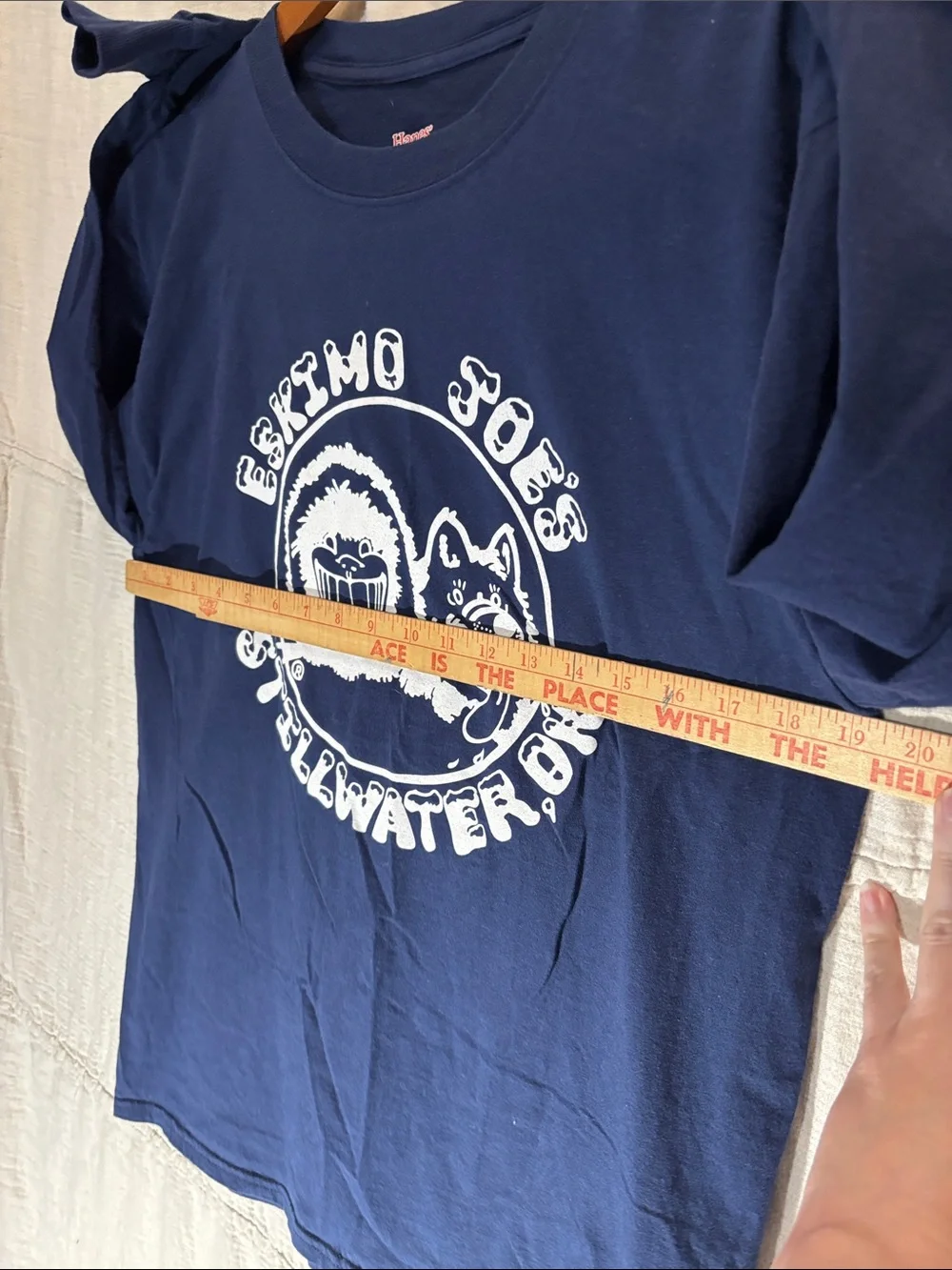 Eskimo Joe’s Stillwater OK Graphic Long Sleeve Shirt Navy Blue Hanes Beefy T Med